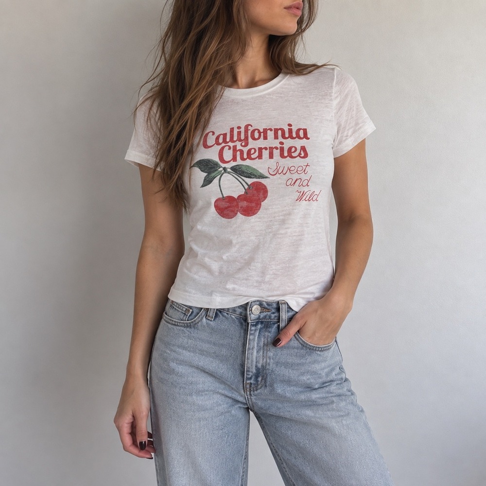 RE/DONE California Cherries Tiny Tee XS Cherry Girl Retro Graphic Baby Tee